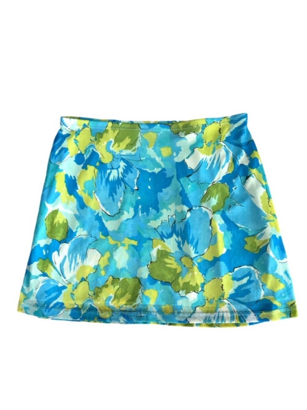 Express Colorful Mini Skirt Pull-on Watercolor Print Blue Green White Size M